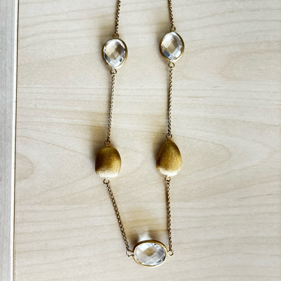 RIVKA FRIEDMAN 18K Gold Clad Pebble & Faceted Rock Crystal Station Necklace - Picture 3 of 6